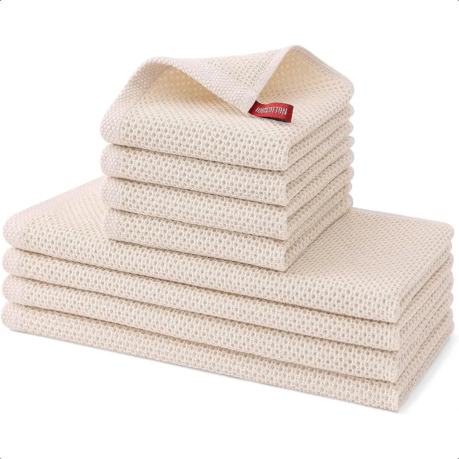 100 Cotton Kitchen Towels 8 Pack Waffle Weave Absorbent