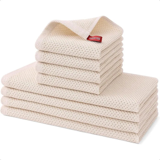 100 Cotton Kitchen Towels 8 Pack Waffle Weave Absorbent