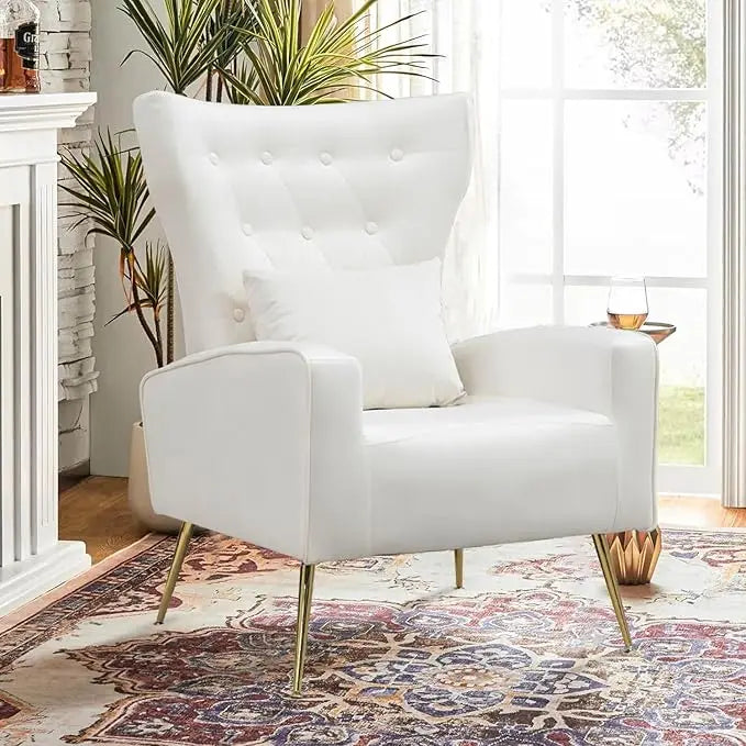 Velvet Accent Arm Chair Mid Century Modern Wingback Tufted