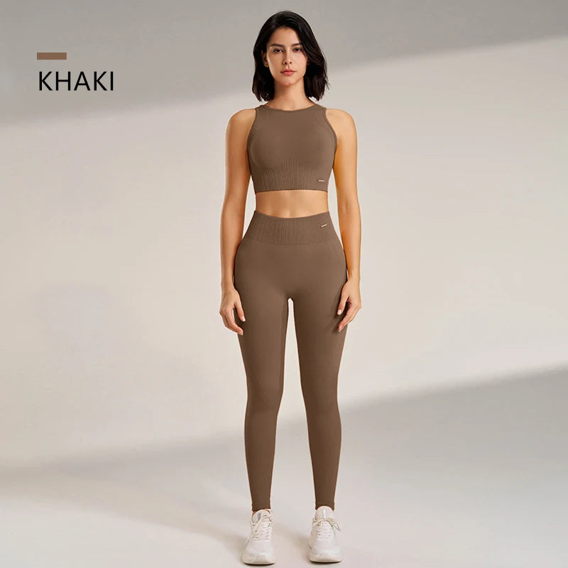 Yoga Set Women High Waisted Leggings Seamless Top Plus Size