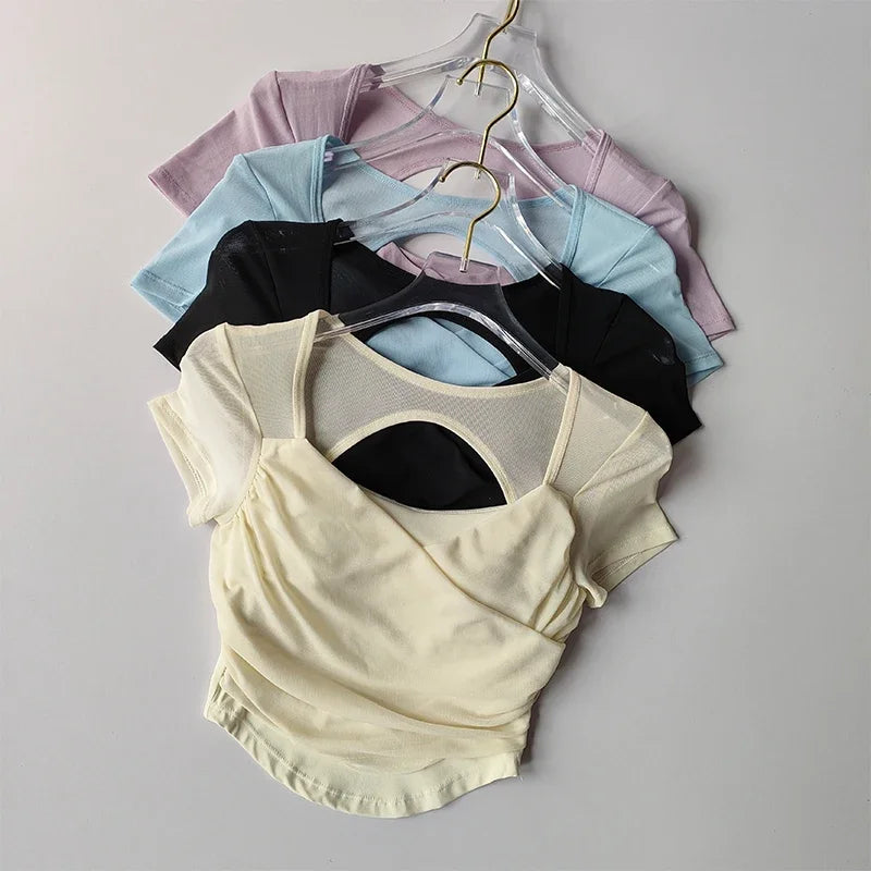 Advanced Mesh Yoga Suit Women Short Sleeve Fitness Top
