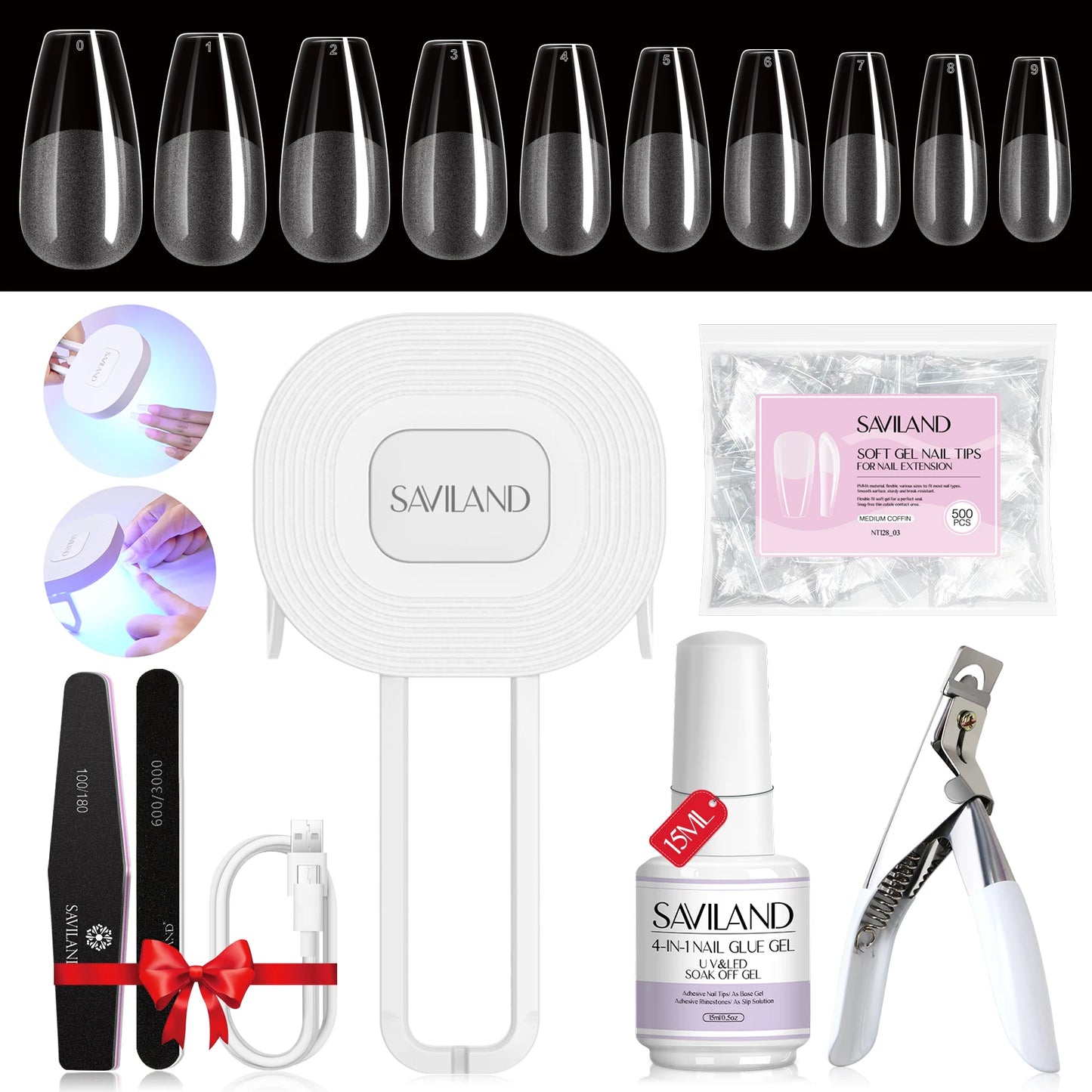 Saviland Gel X Nail Kit 500Pcs False Nail Tips 4 In 1 Gel