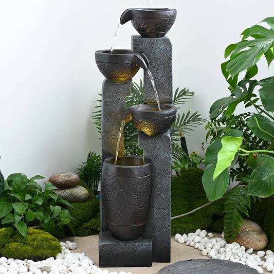 40 Inch Four Tier Outdoor Garden Water Fountain Resin Led