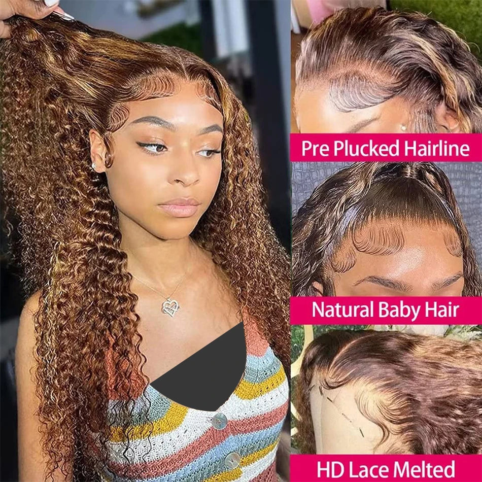 Wiggogo Curly Highlight Wig Human Hair Deep Wave Lace Front