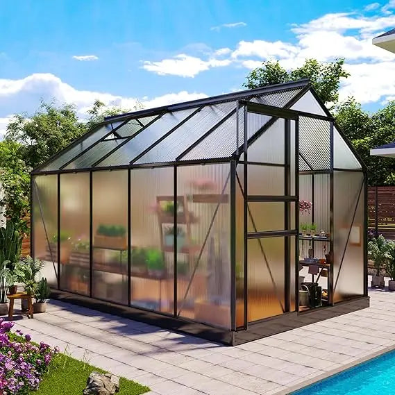 Sturdy Aluminum Outdoor Greenhouse 10x6ft Polycarbonate