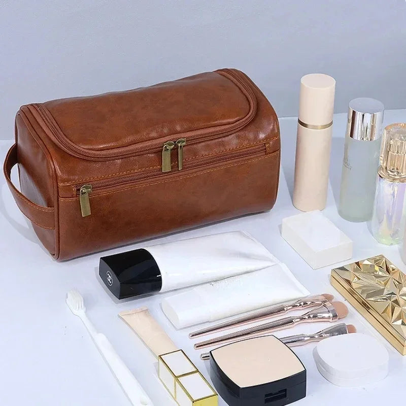 PU Leather Toiletry Bag for Men and Women Dopp Kit Hanging Travel Toiletry Bag Large Cosmetic Bag