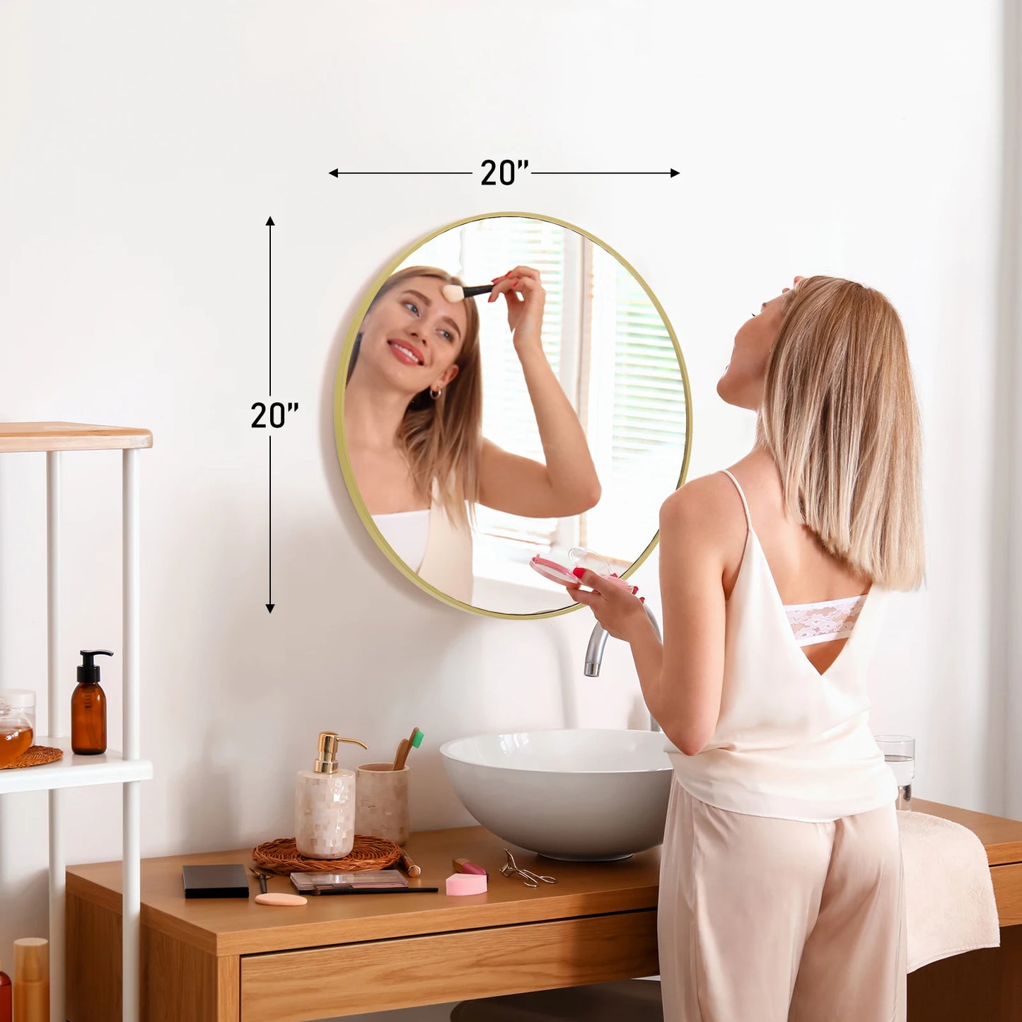 JHK Gold Round Vanity Mirror 30 Inch Matte Metal Frame
