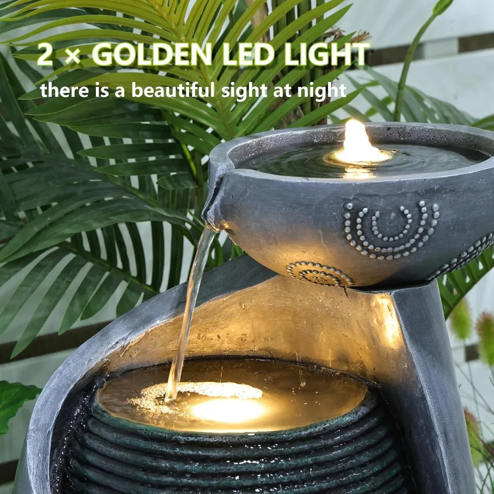 Vase Outdoor Water Fountain Jar Waterfall 31.4 LED Lights
