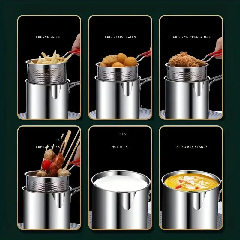 Stainless Steel Deep Fryer With Frying Basket Multifunctional Small Pot For Chicken And Other Kitchen Cooking Tools