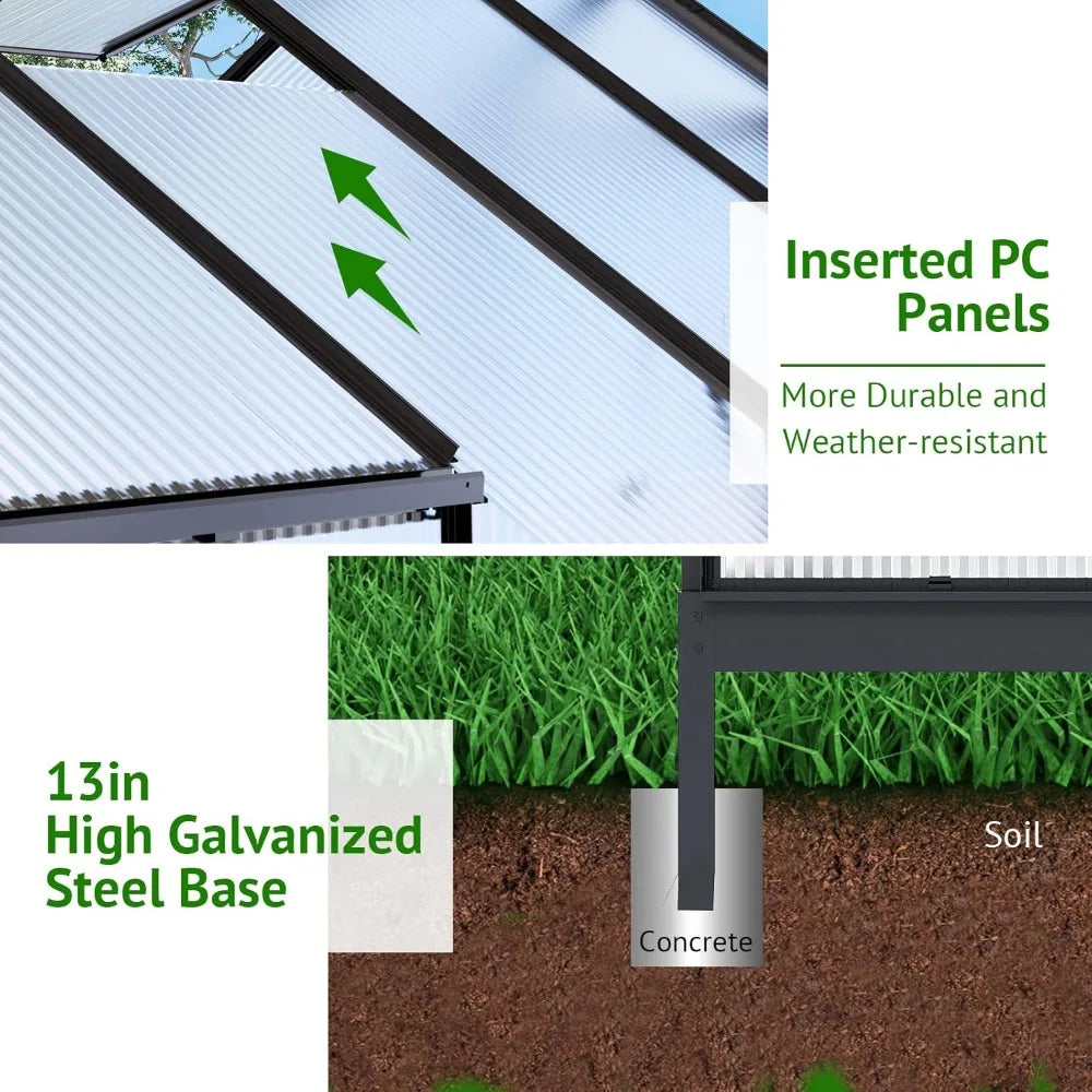 Sturdy Aluminum Outdoor Greenhouse 10x6ft Polycarbonate