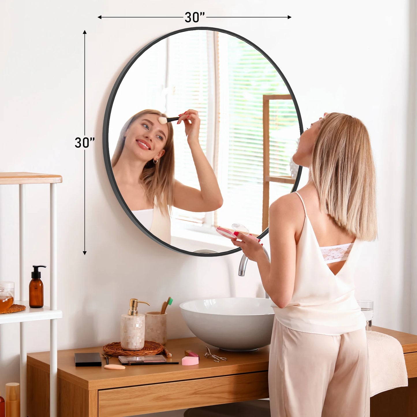 JHK Gold Round Vanity Mirror 30 Inch Matte Metal Frame