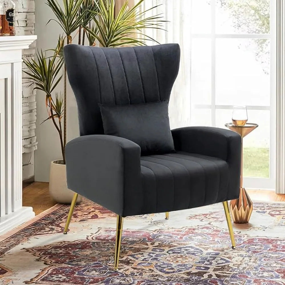 Velvet Accent Arm Chair Mid Century Modern Wingback Tufted