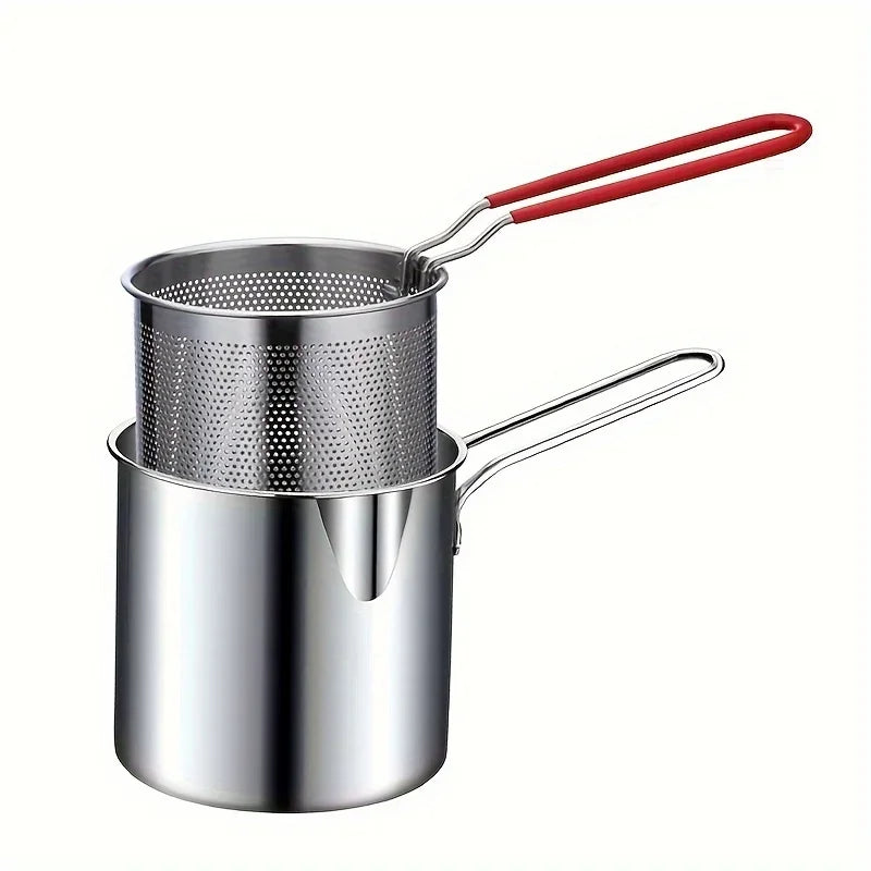 Stainless Steel Deep Fryer With Frying Basket Multifunctional Small Pot For Chicken And Other Kitchen Cooking Tools