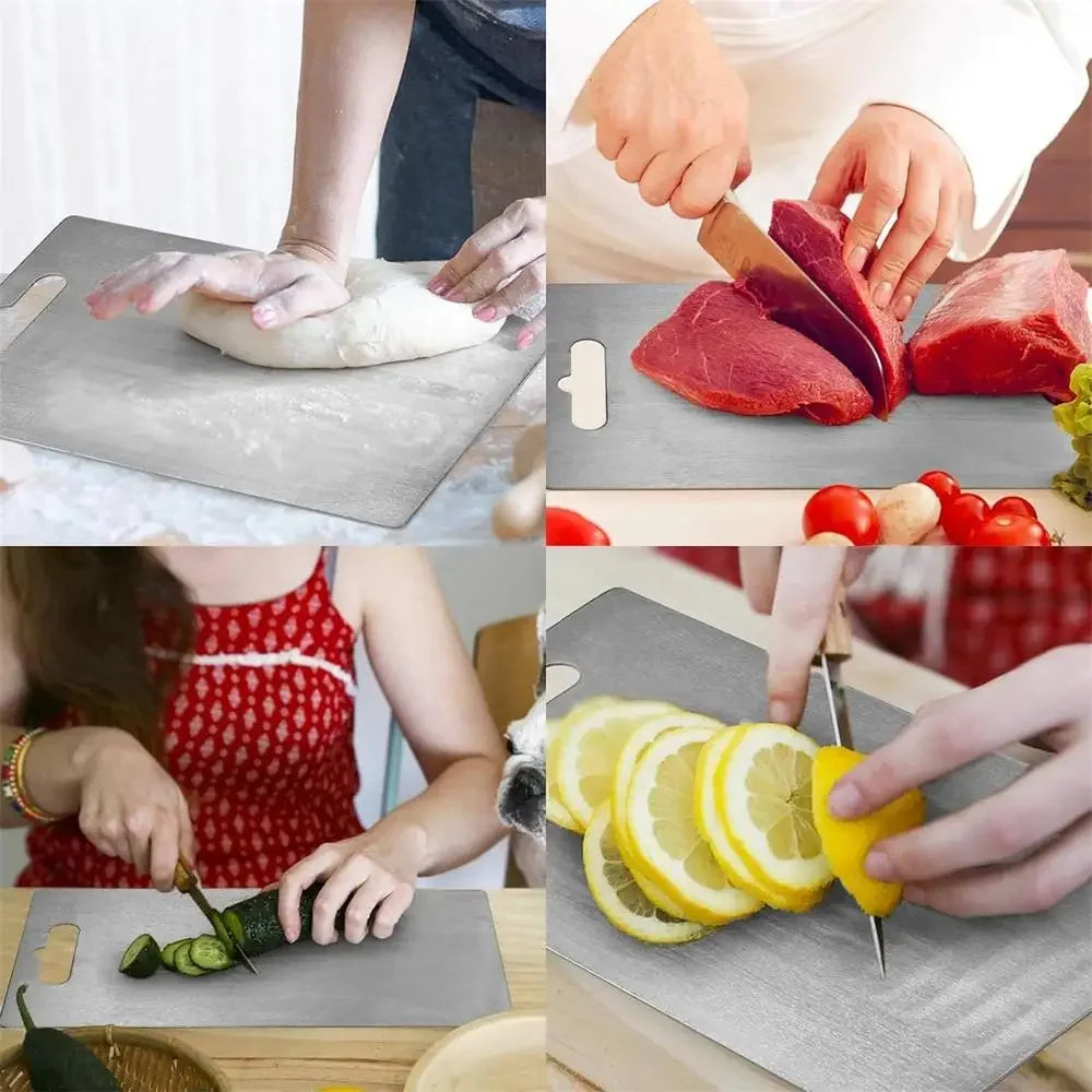 Double Sided Food Grade Stainless Steel Cutting Board For Kitchen Portable Chopping Board For Fruits And Meats