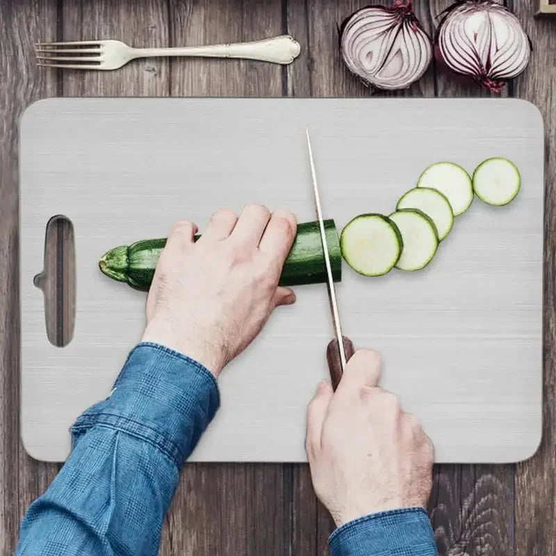 Double Sided Food Grade Stainless Steel Cutting Board For Kitchen Portable Chopping Board For Fruits And Meats