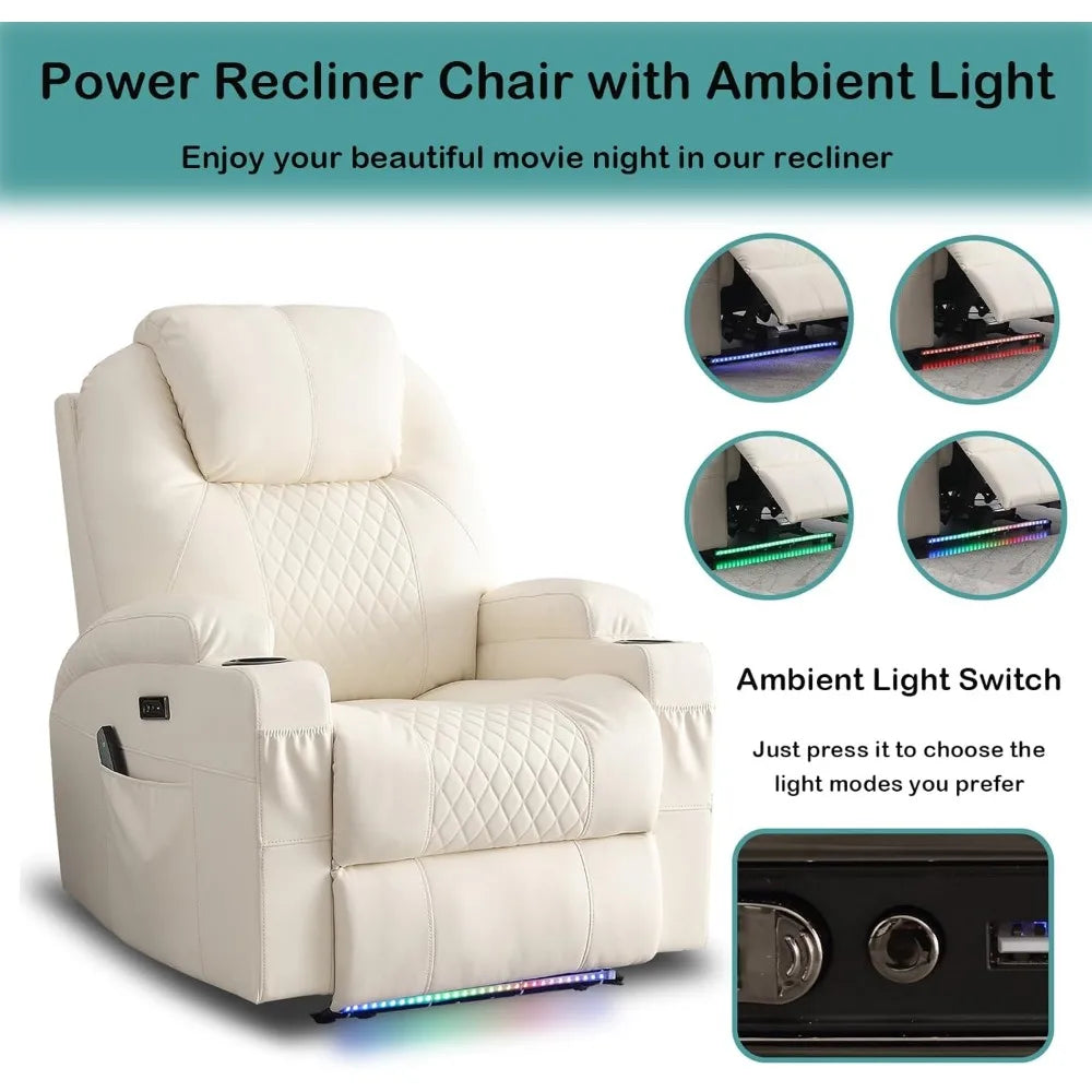Power Recliner Chair Heat Massage Led Lights Home Theater