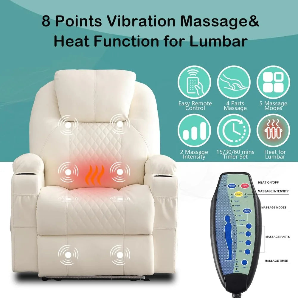 Power Recliner Chair Heat Massage Led Lights Home Theater