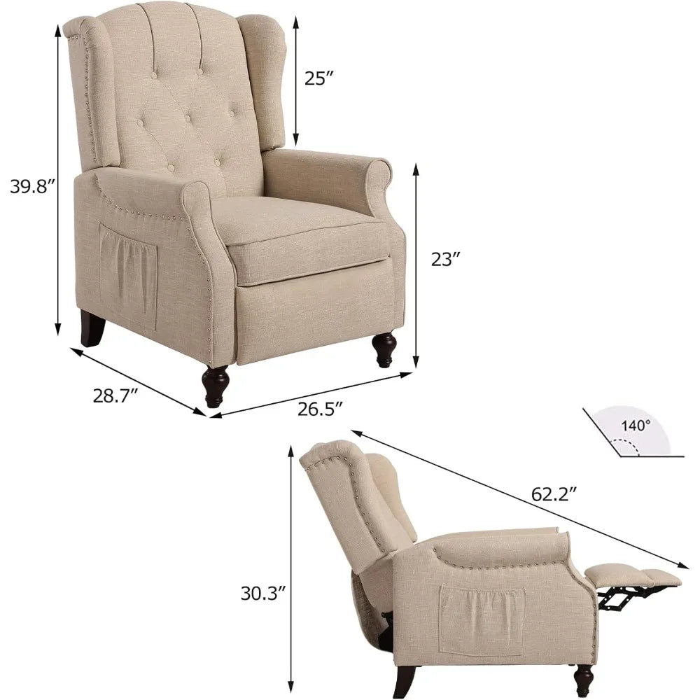 Wingback Recliner Chair With Heat Massage Tufted Sofa