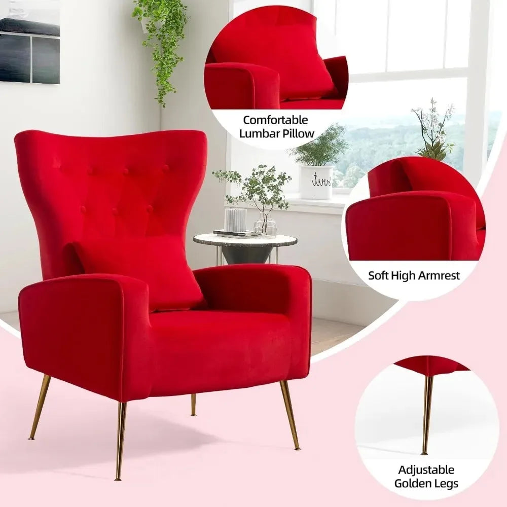 Velvet Accent Arm Chair Mid Century Modern Wingback Tufted