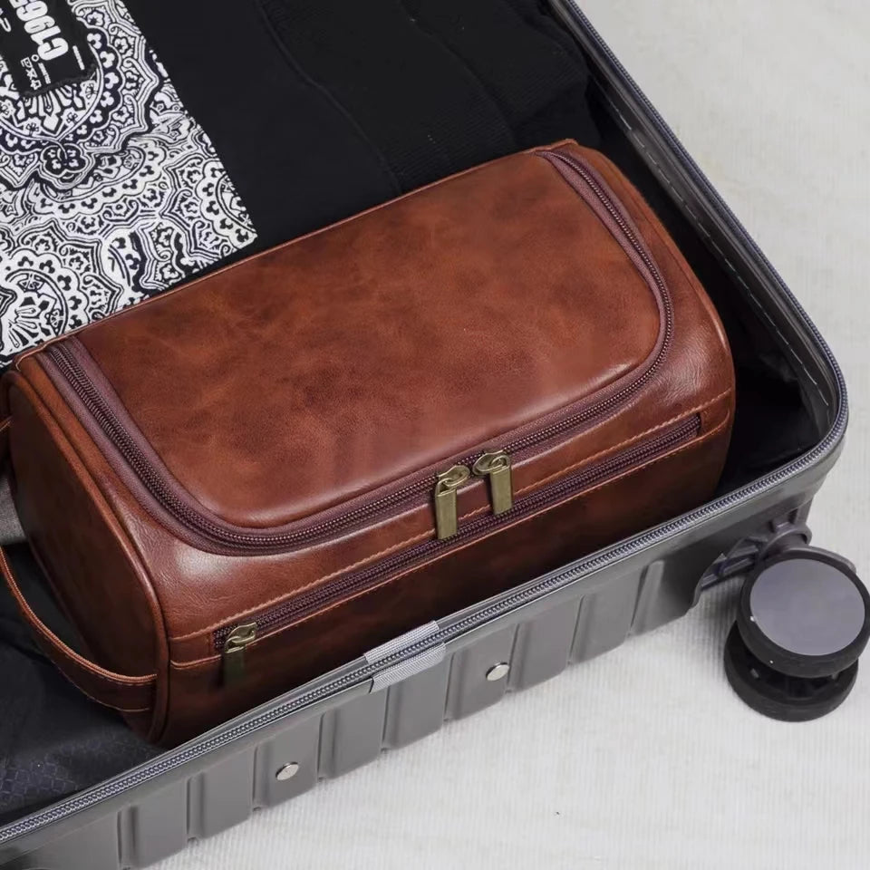 PU Leather Toiletry Bag for Men and Women Dopp Kit Hanging Travel Toiletry Bag Large Cosmetic Bag