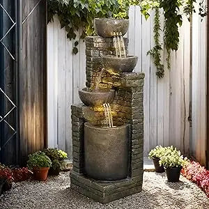 40 Inch Four Tier Outdoor Garden Water Fountain Resin Led