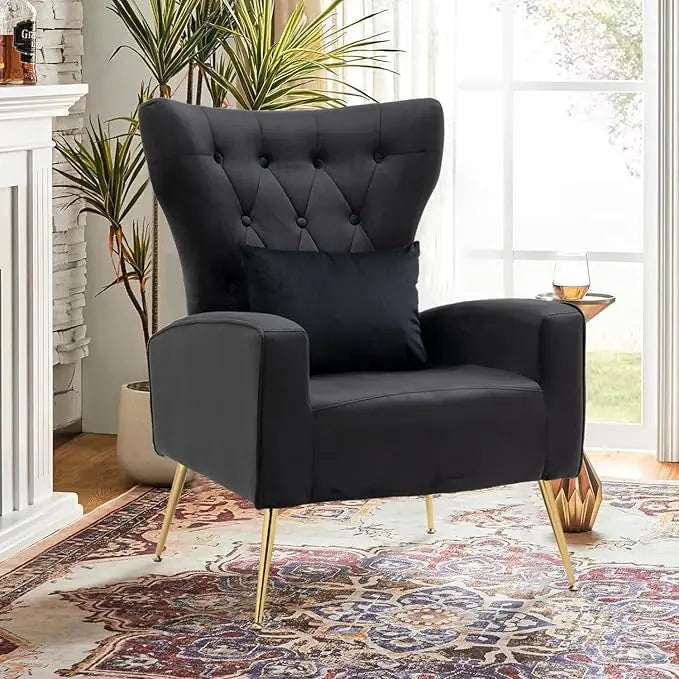Velvet Accent Arm Chair Mid Century Modern Wingback Tufted