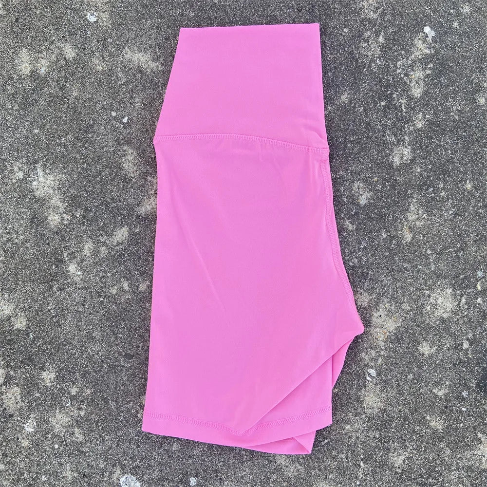 Solid Color High Waist Yoga Shorts Squat Proof With Pocket