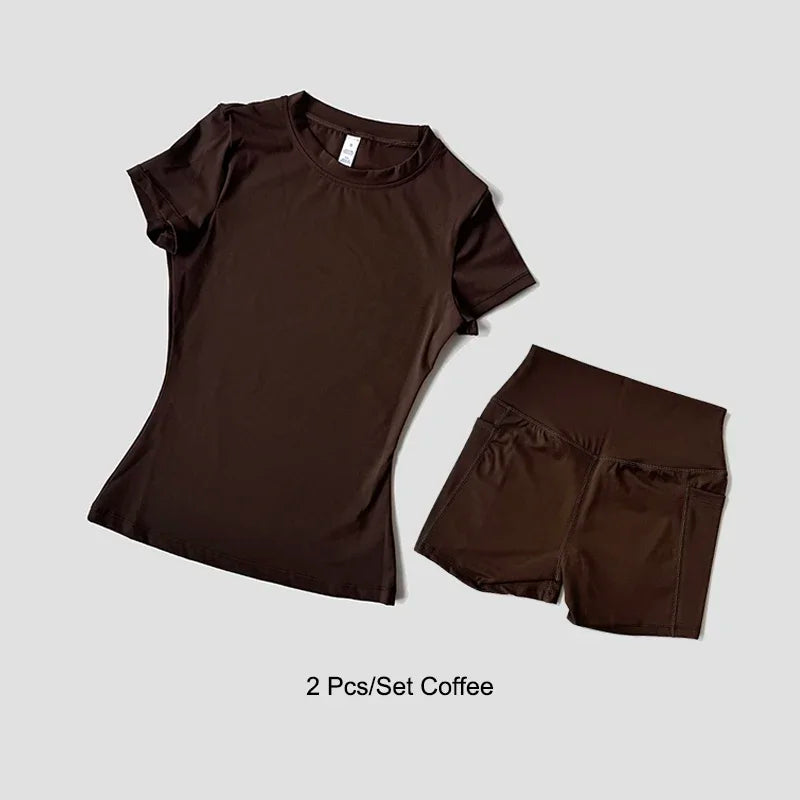 Womens Seamless Knitted Yoga Set Gym Wear Crop Top Pro