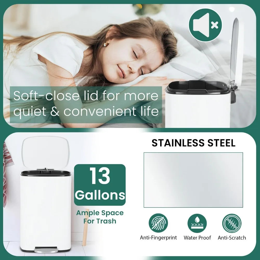 Fingerprint Proof 13 Gallon Matte Stainless Steel Trash Can