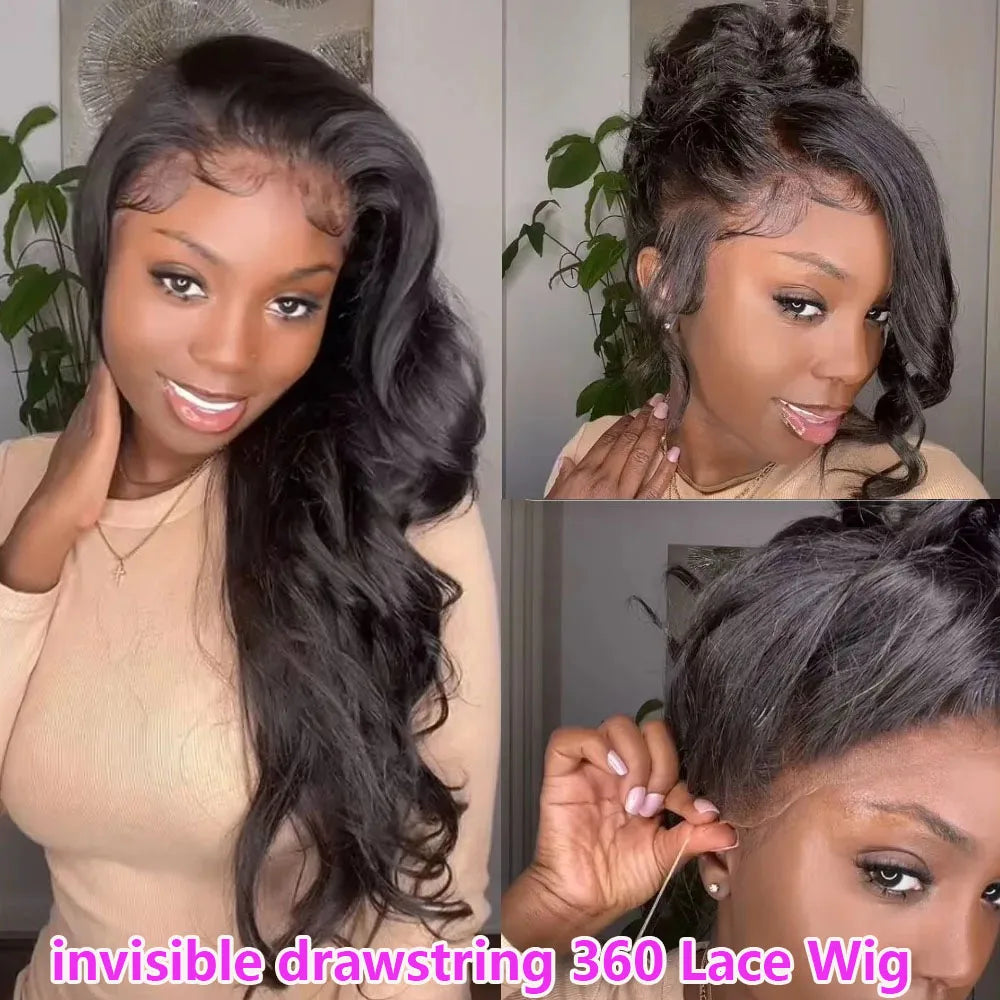 Hidden Strap Body Wave 360 Full Lace Wig Glueless Drawstring