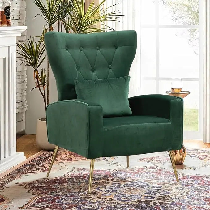 Velvet Accent Arm Chair Mid Century Modern Wingback Tufted