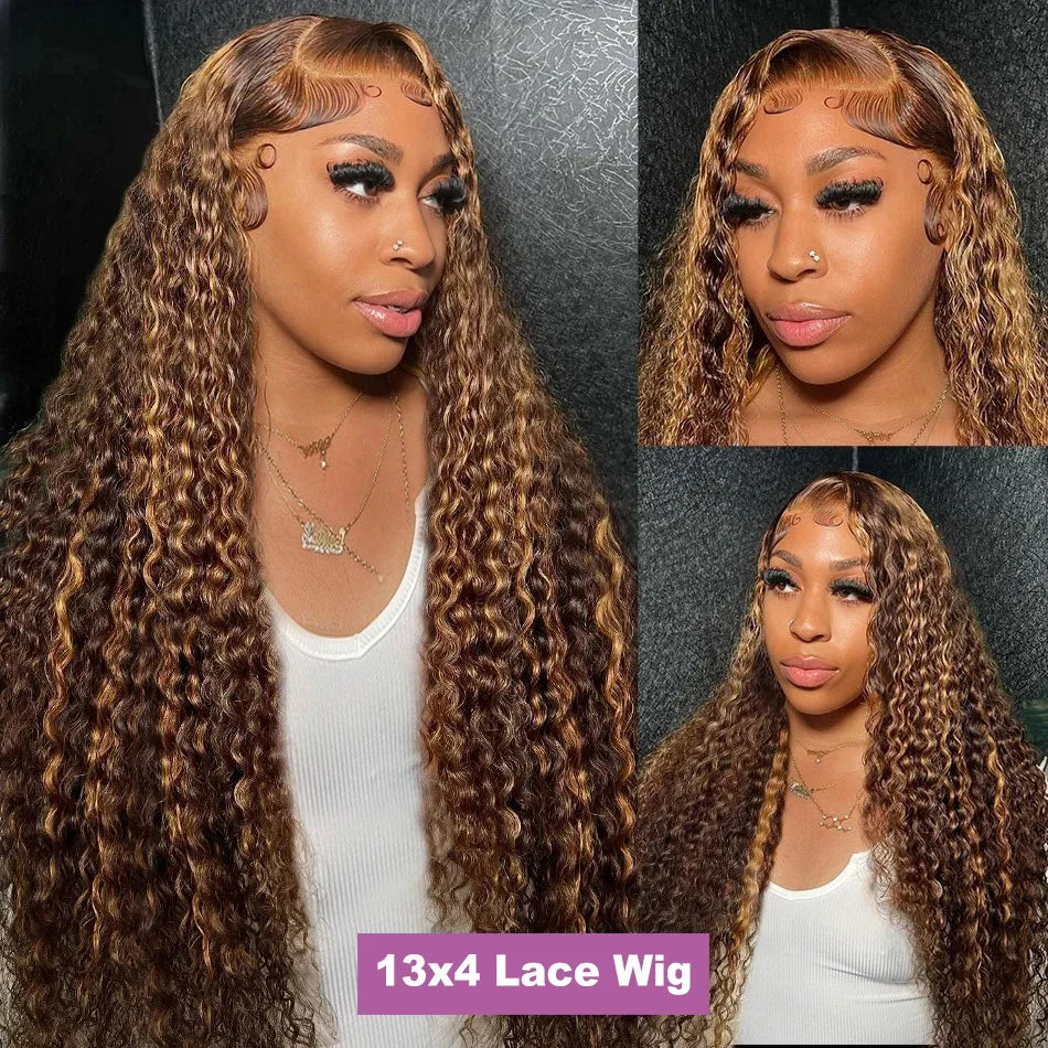 Wiggogo Curly Highlight Wig Human Hair Deep Wave Lace Front