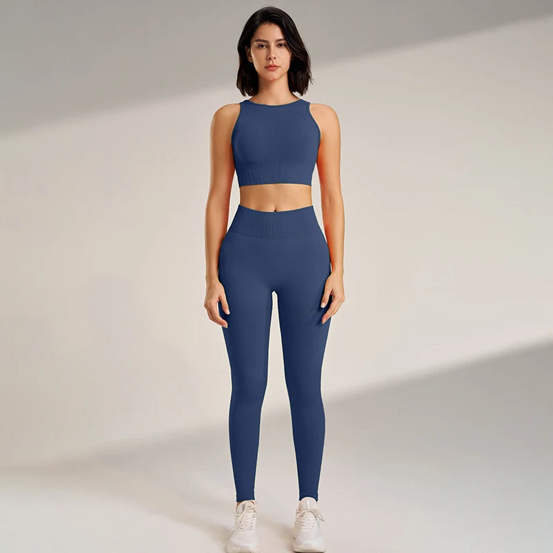 Yoga Set Women High Waisted Leggings Seamless Top Plus Size