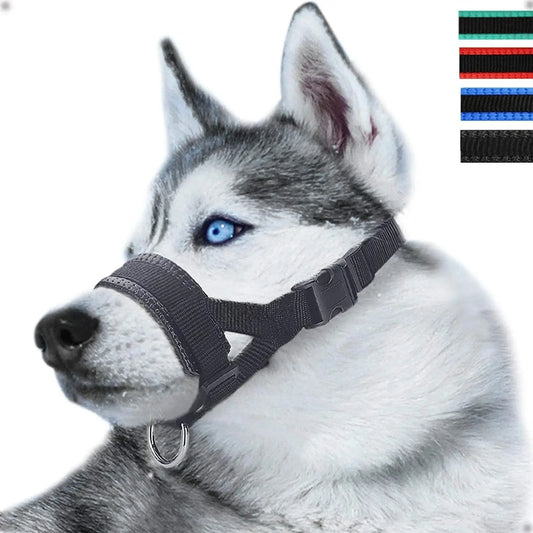 Breathable Nylon Dog Muzzle Anti Bark Collar With Stripes