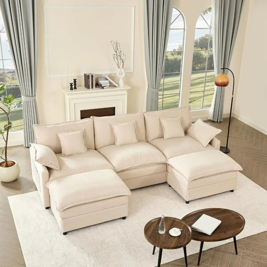 108 U Shaped Modular Sectional Sofa With Movable Ottoman