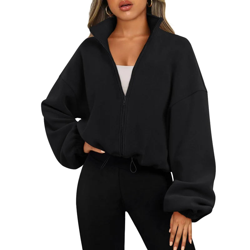 Womens Fleece Lined Sports Coat Warm Casual Long Sleeve Top