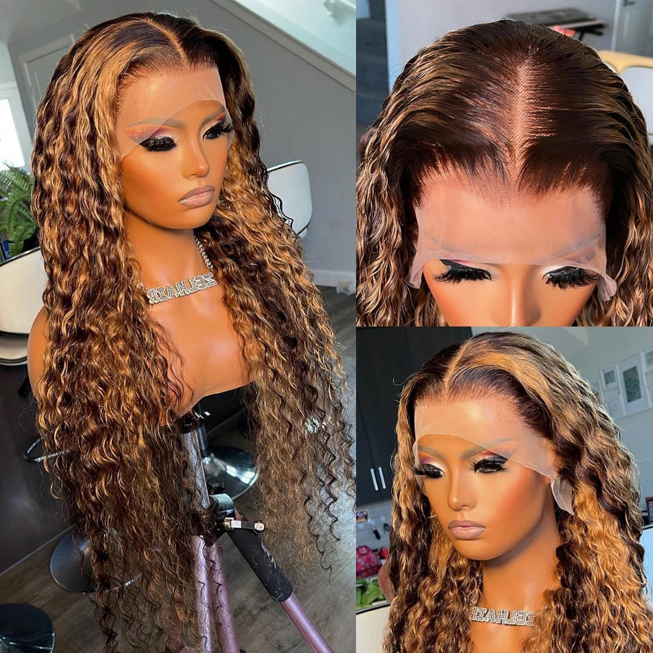 Wiggogo Curly Highlight Wig Human Hair Deep Wave Lace Front