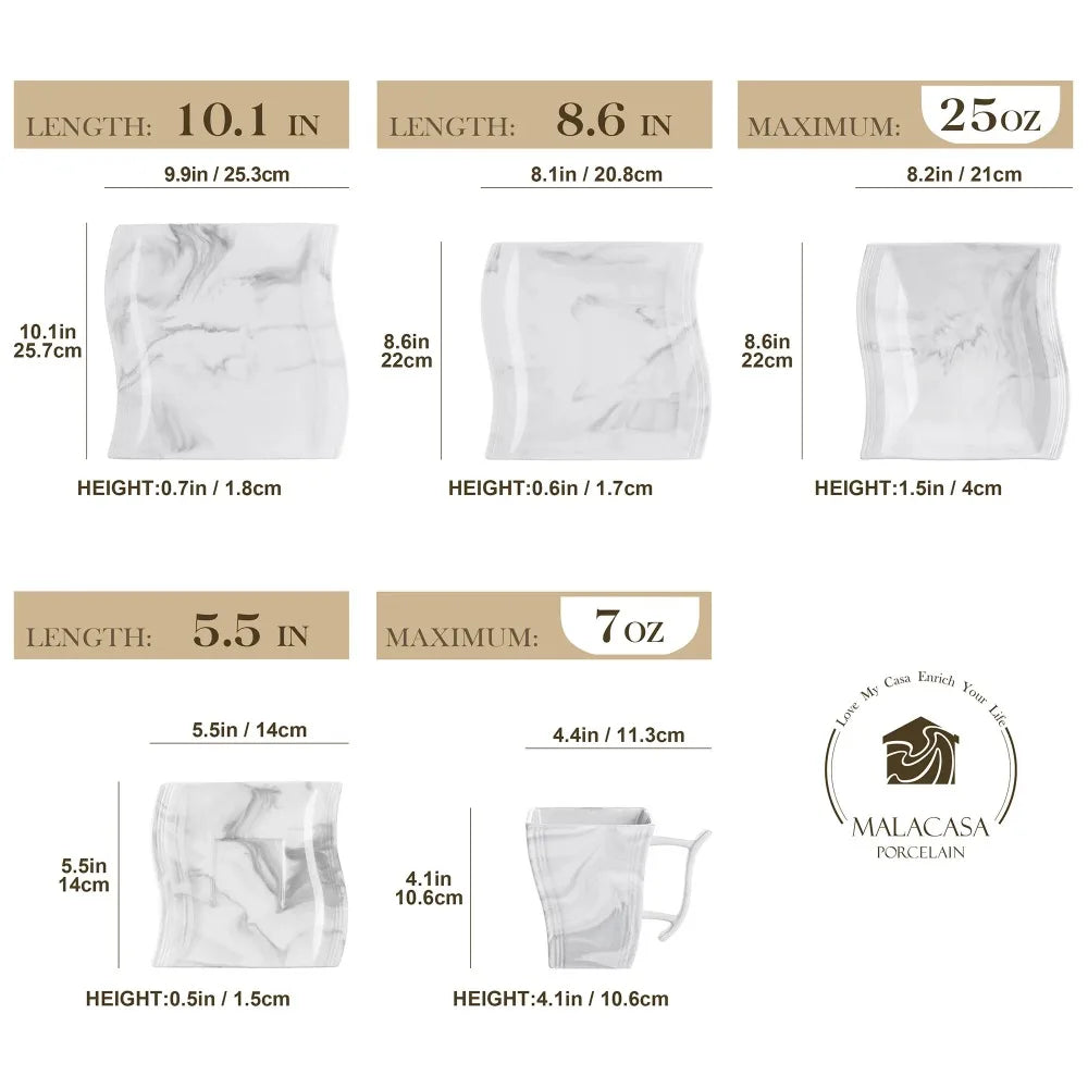 Malacasa Flora Marble Porcelain Dinnerware Set 30 Piece