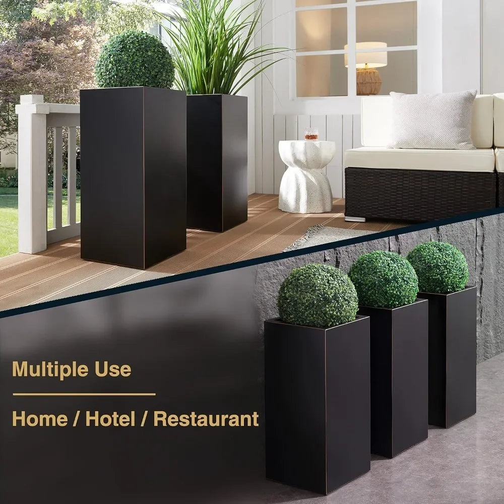 Heavy Metallic Planter Box With Gold Edge Indoor Outdoor
