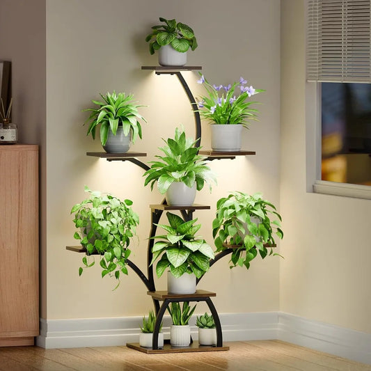 Indoor Corner Plant Stand With Grow Lights 5-Tier S Shape
