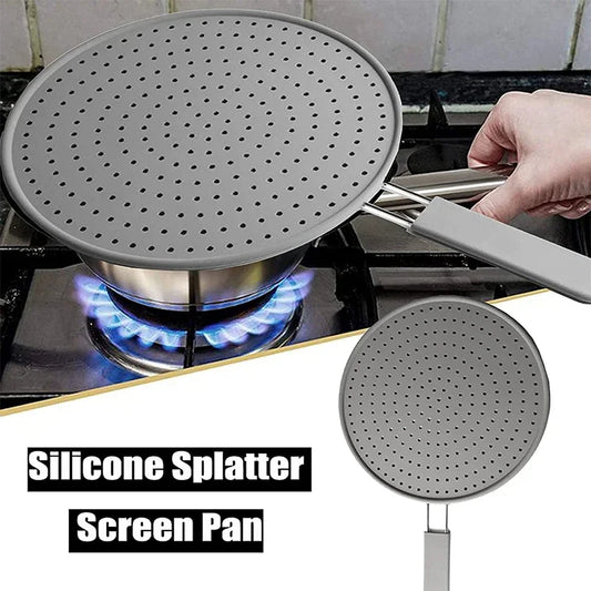 Silicone Kitchen Splatter Screen With Handle Frying Pan Lid