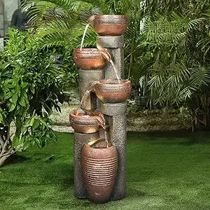 40 Inch Four Tier Outdoor Garden Water Fountain Resin Led