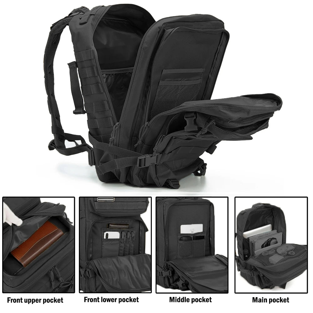 30 To 50L Tactical Backpack Unisex Assault Pack Molle System Survival Hiking Trekking EDC Hunting Bag
