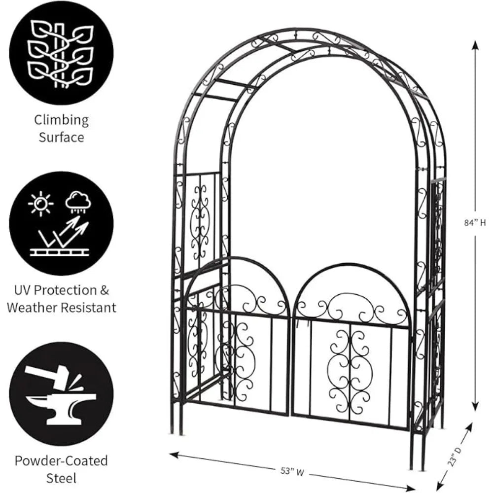 Arch Metal Garden Arbor Double Gate Montebello 84 Inches