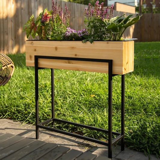 Ilyapa Raised Standing Planter with Legs Metal and Wood Elevated Planter Box 33 Inch by 29 Inch by 7 Inch Indoor Outdoor Perfect for Flower and Green Plants
