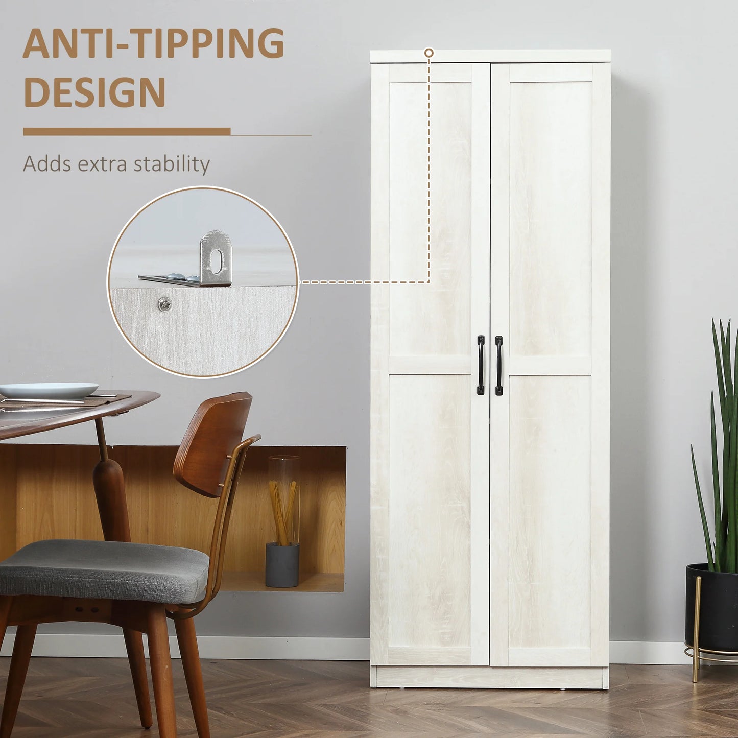 63 Inch Rustic Freestanding 2 Door Kitchen Cabinet Brown