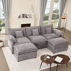 108 Inch U Shaped Three Seater Sofa Movable Ottoman
