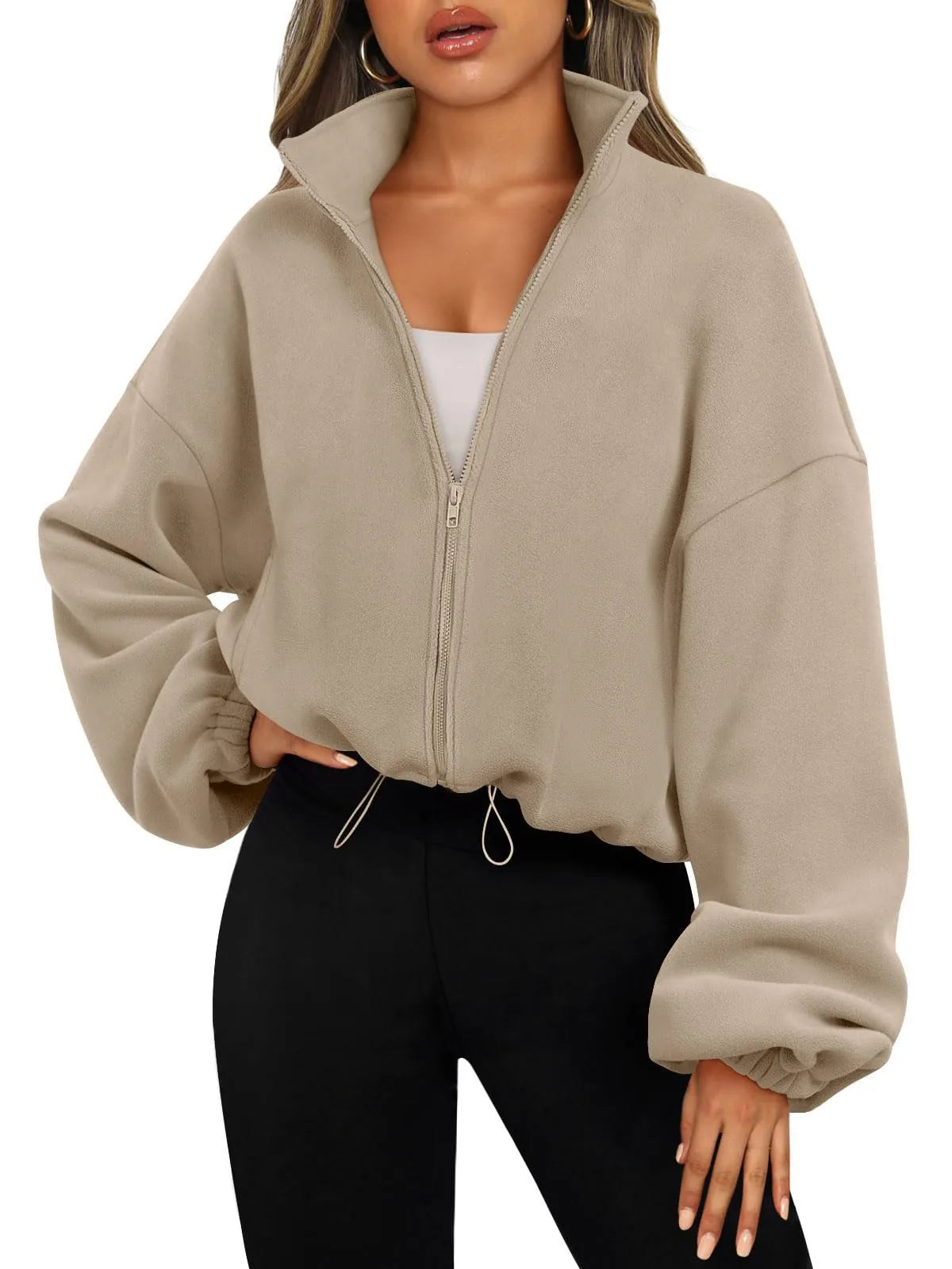 Womens Fleece Lined Sports Coat Warm Casual Long Sleeve Top