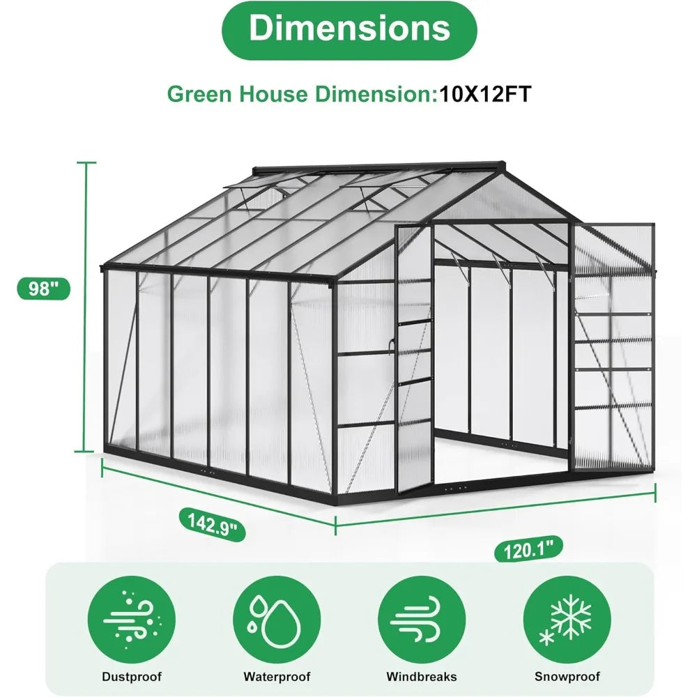 10x12 Ft Aluminum Frame Greenhouse for Outdoors All Weather