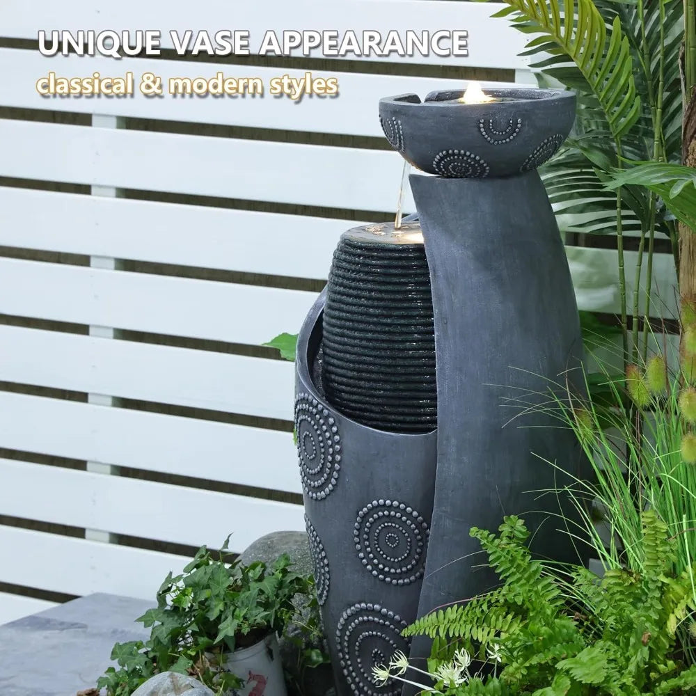 Vase Outdoor Water Fountain Jar Waterfall 31.4 LED Lights
